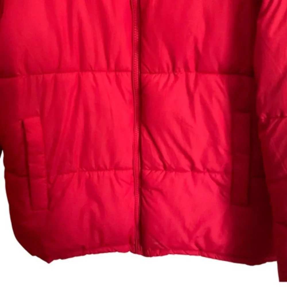 Bershka Red Puffer Jacket Mens XL Quilted Insulated Full Zip Winter Coat